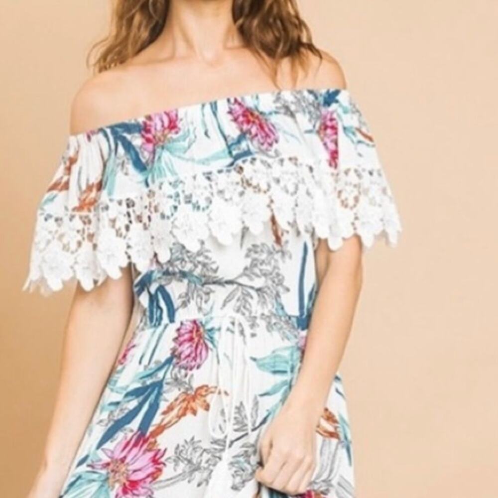 Umgee Floral Off Shoulder Hi Low Maxi Dress Size S Small Multicolored - Picture 9 of 9